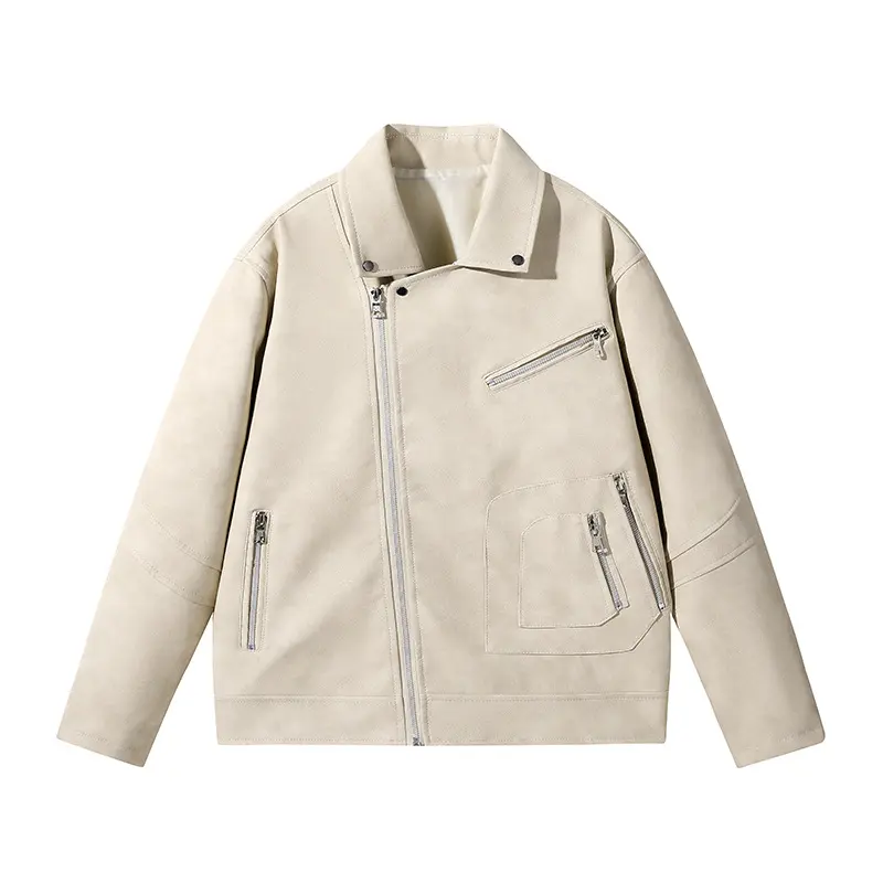 Herren Modische Lederjacke mit asymmetrischem Reißverschluss Drune