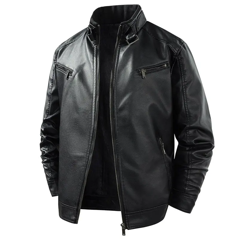 Herren Modische Lederjacke mit Fleece-Futter Drune