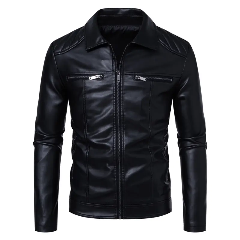 Herren Modische Lederjacke mit Schulterpolster Drune
