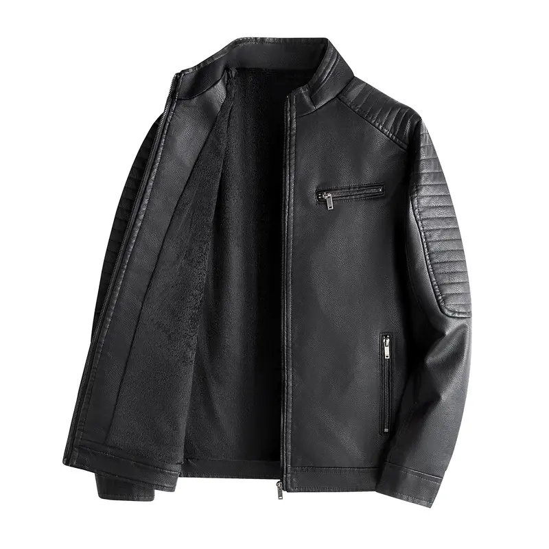 Herren Modische Lederjacke mit Steppnähten Drune