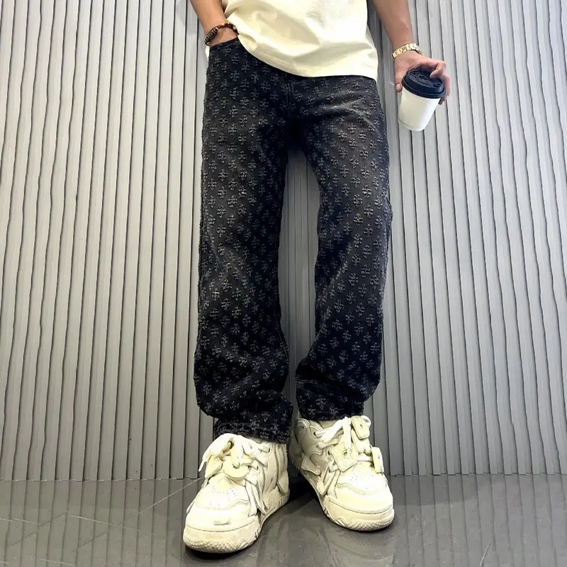 Herren Modische Relaxed Fit Jeans mit floralem Muster Drune