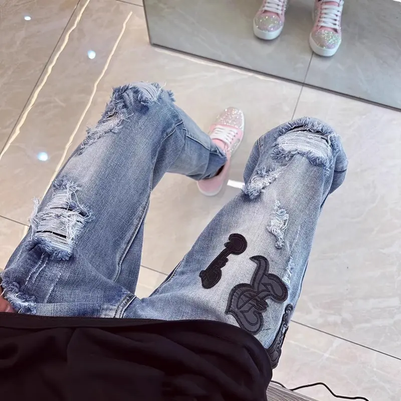 Herren Modische Ripped Denim Jeans mit kreativem Schnitt Drune