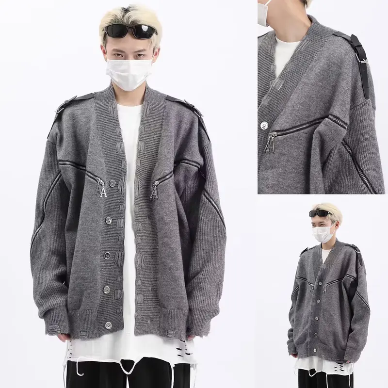 Herren Modische Strickjacke mit einzigartigem Design und Reißverschlüssen Drune