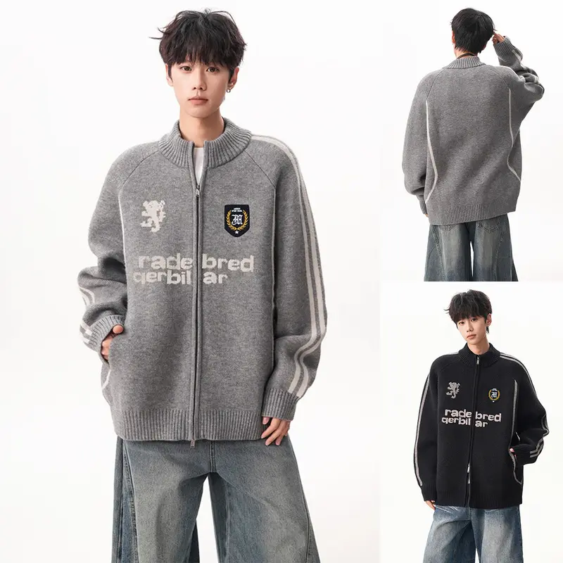 Herren Modische Strickjacke mit hochschließendem Kragen Drune
