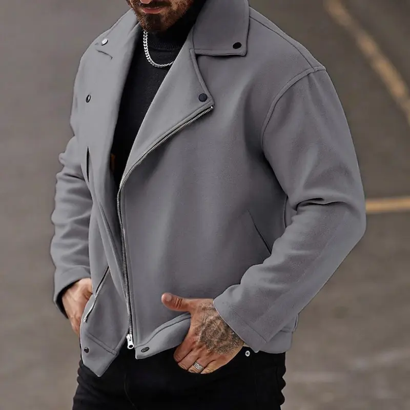 Herren Modische Winterjacke mit hohem Kragen und asymmetrischem Reißverschluss Drune