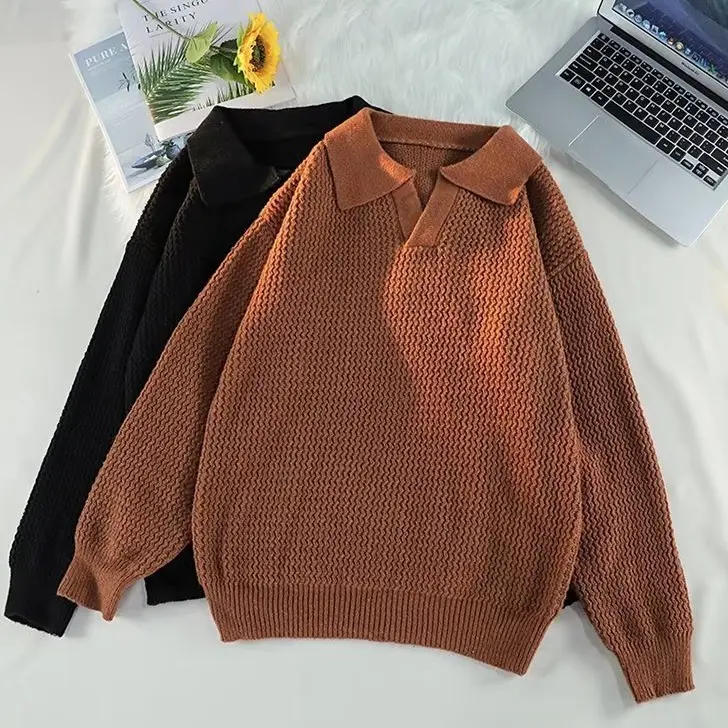 Herren Modischer Grobstrickpullover mit V-Ausschnitt und Schulterüberschuss Drune