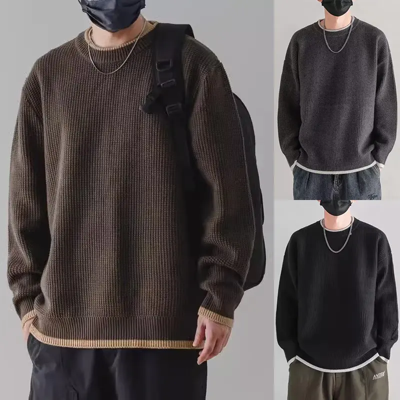 Herren Modischer Rippstrickpullover mit Rundhalsausschnitt Drune