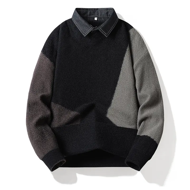 Herren Modischer Strickpullover mit Hemdkragen Drune