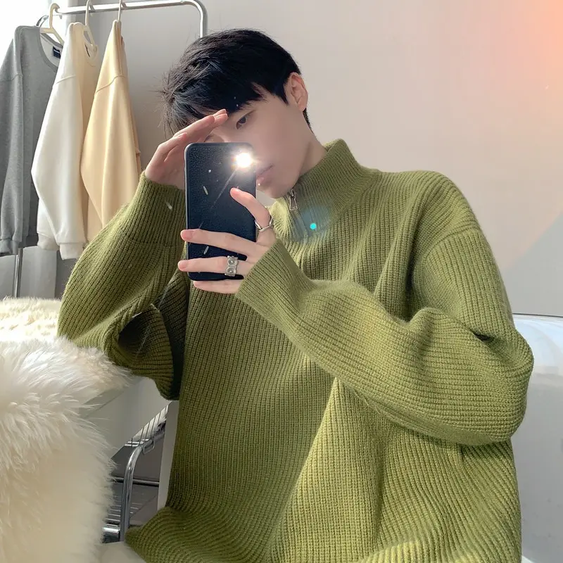Herren Modischer Strickpullover mit hohem Kragen und Reißverschluss Drune