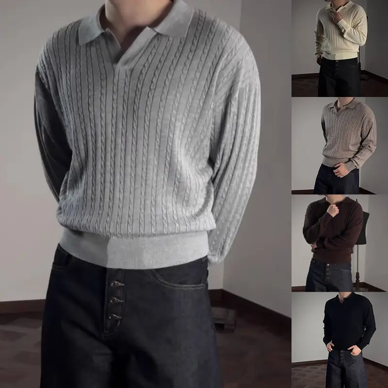 Herren Modischer Strickpullover mit V-Ausschnitt Drune