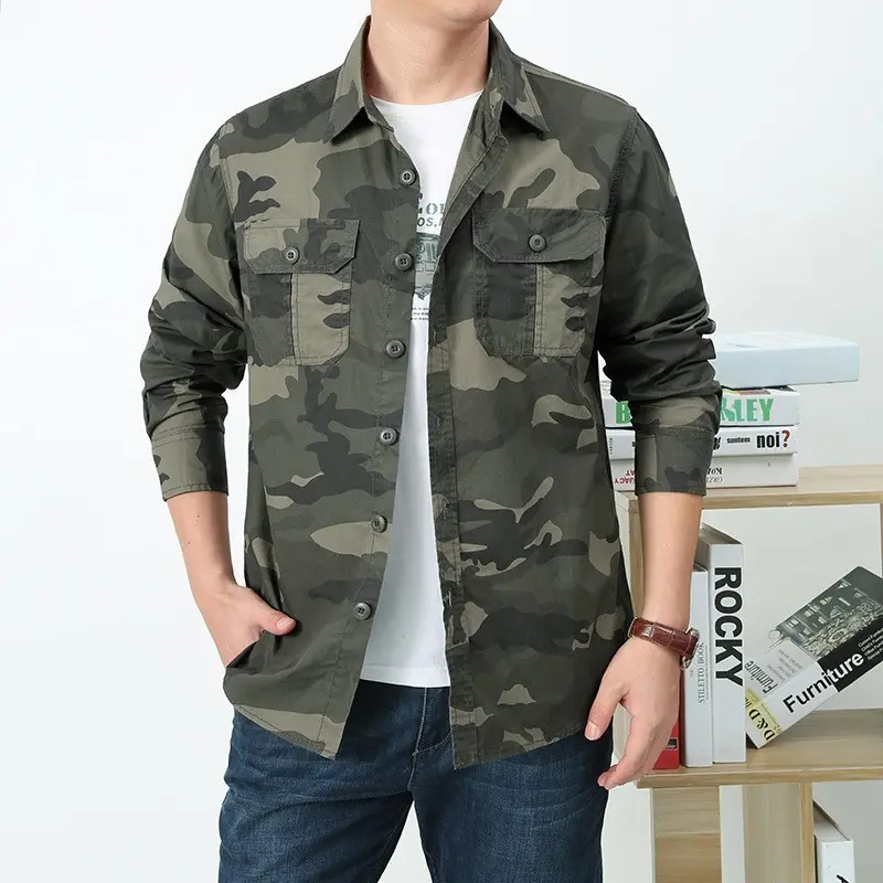 Herren Modisches Camouflage Langarmhemd Drune