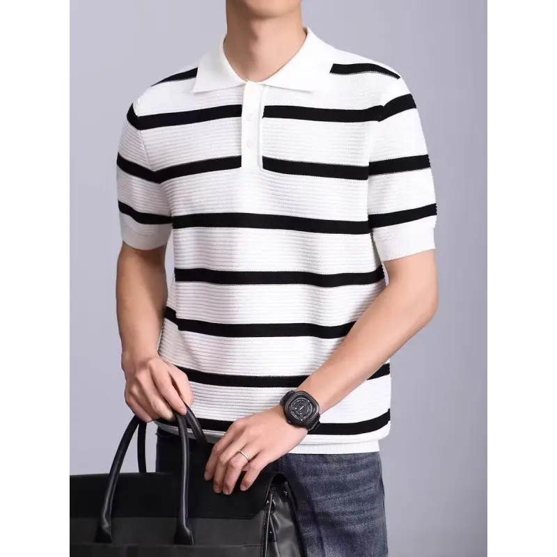 Herren Modisches Kurzarm-Polohemd mit Strickmuster Drune