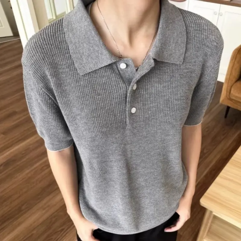 Herren Modisches Kurzarm-Polohemd mit strukturiertem StrickDrune