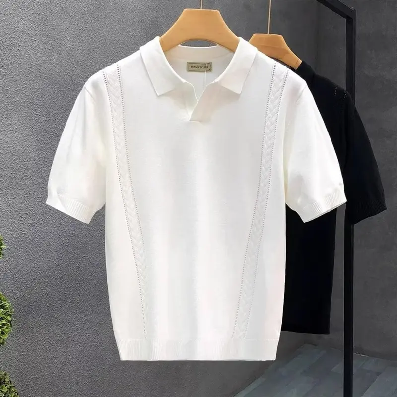 Herren Modisches Kurzarm-Polohemd mit strukturierter Strickoptik Drune