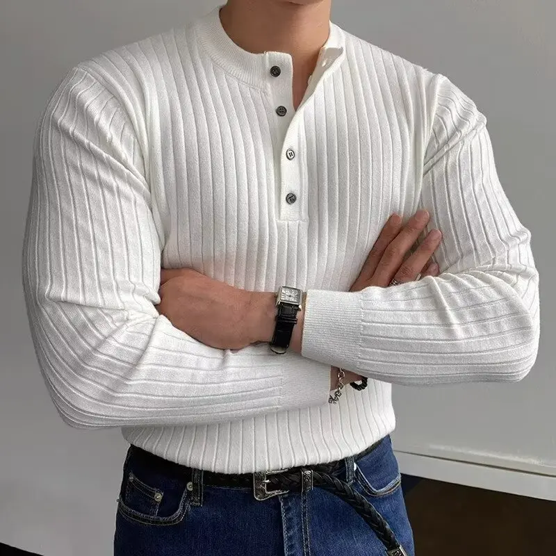 Herren Modisches Langarm-Rippstrickshirt Drune