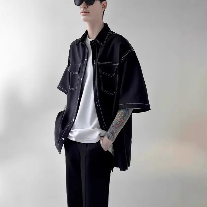 Herren Modisches Oversized Kurzarm-Hemd Drune