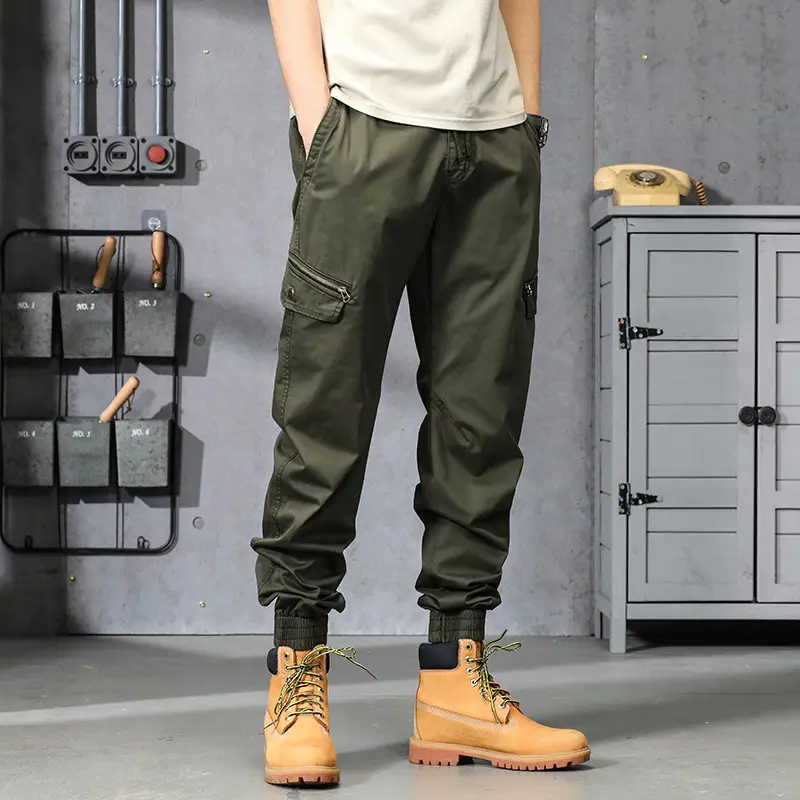 Herren Multifunktionale Cargo-Jogginghose mit Tunnelzugbund, Reißverschluss-Taschen und geripptem Knöchelbündchen Drune