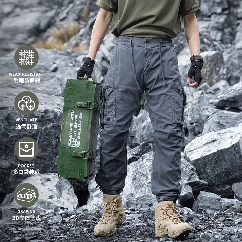 Herren Multifunktionale Cargo-Jogginghose mit Tunnelzugbund, Reißverschluss‑Taschen und verstellbaren Knöchelbündchen Drune
