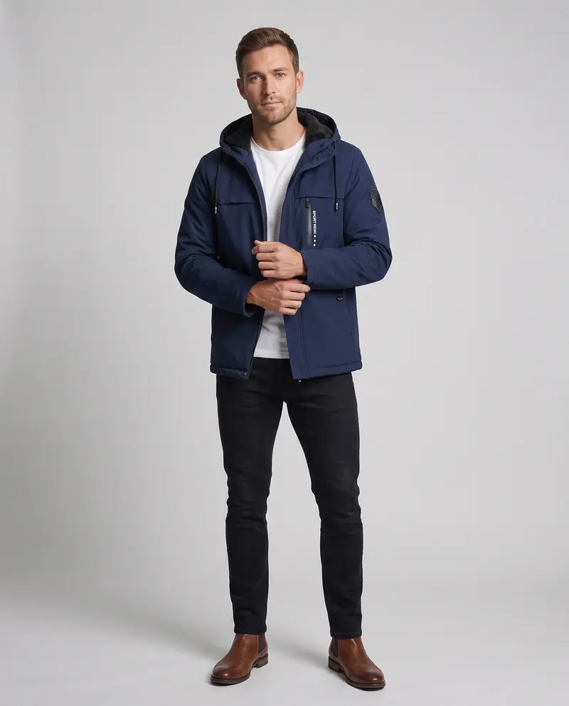 Herren multifunktionale Outdoor-Jacke mit Kapuze und Fleece-Futter Drune
