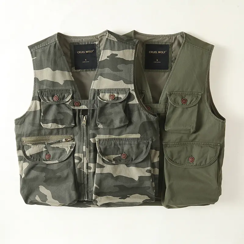 Herren Multifunktionale Outdoor-Weste mit vielen Taschen und Reißverschluss Drune