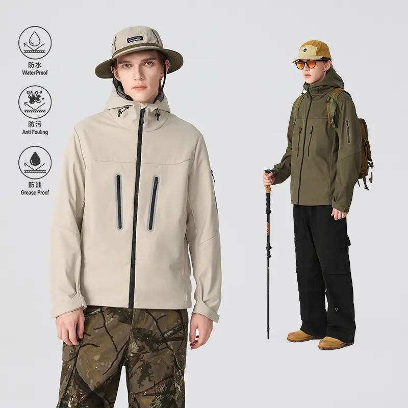Herren Multifunktions-Softshelljacke mit ergonomischem Wetterschutz, verstellbarer Kapuze und senkrechten Reißverschlusstaschen Drune