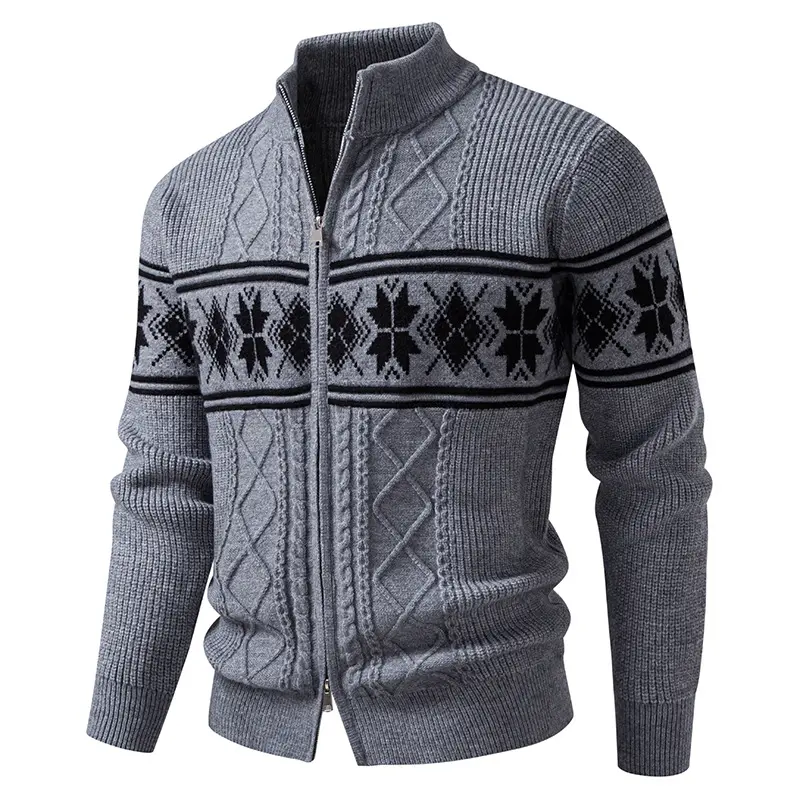 Herren Norwegermuster-Strickjacke mit Stehkragen und Reißverschluss Drune