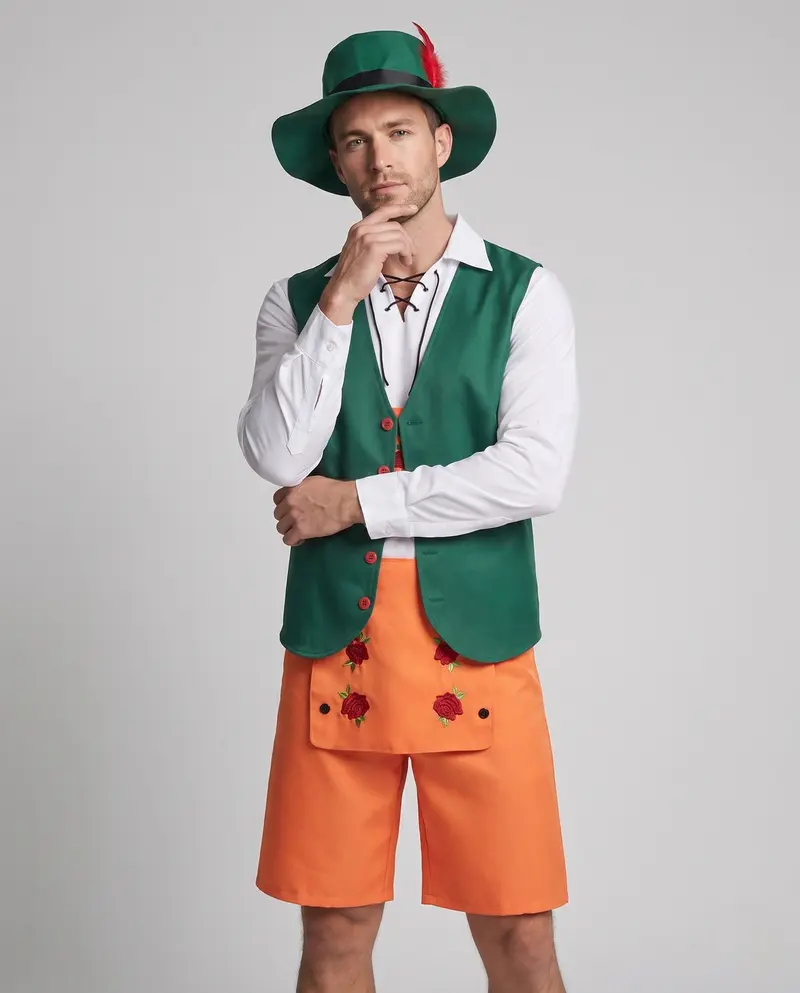 Herren Oktoberfest-Kostüm-Set mit schickem Hut, Weste, Bluse und Latzhose Drune