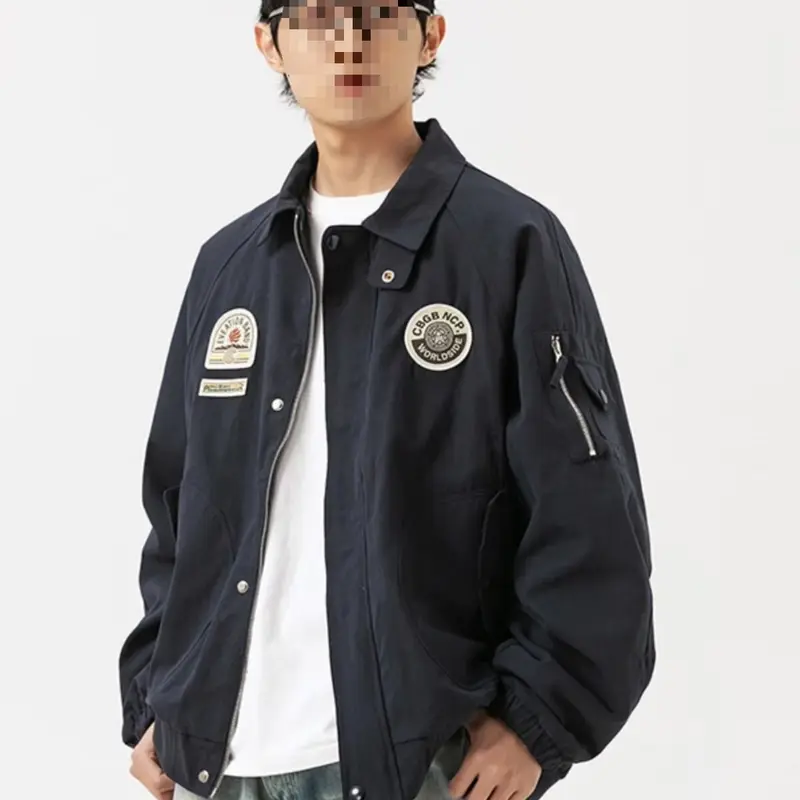 Herren Overshirt-Bomberjacke im Military-Look mit Emblem‑Patches, Ärmeltasche & geripptem Saum Drune