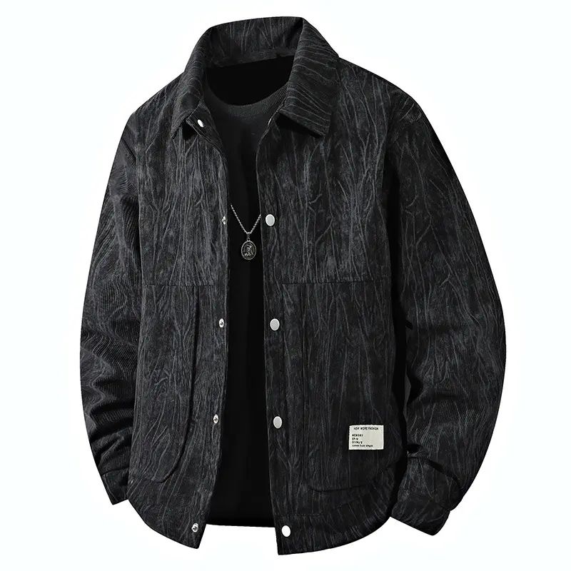 Herren Overshirt‑Jacke aus Cord‑Optik mit Vintage‑Waschung & Druckknopffront Drune