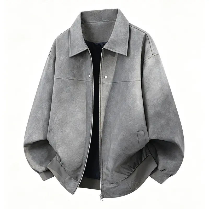 Herren Oversize Blousonjacke in Velours-Optik mit kastiger Silhouette, beidseitig öffnendem Reißverschluss & geripptem Saum Drune