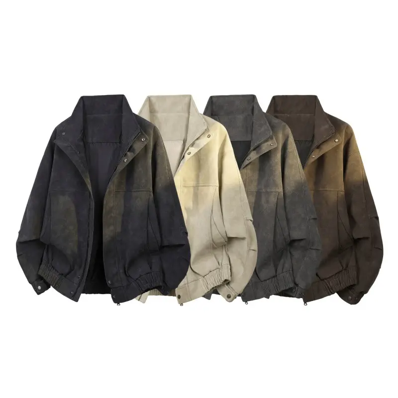 Herren Oversize Bomberjacke im Vintage-Velours-Look mit Stehkragen, elastischem Saum & Druckknopfdetails Drune
