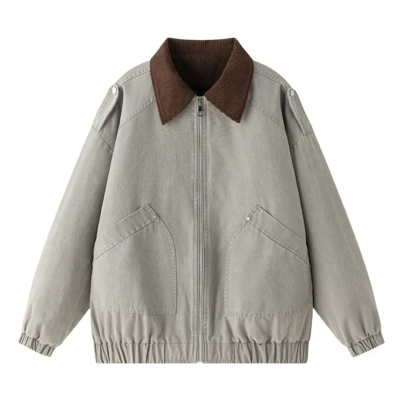Herren Oversize Denim‑Bomberjacke mit Rippenkragen, elastischem Saum & schrägen Pattentaschen Drune