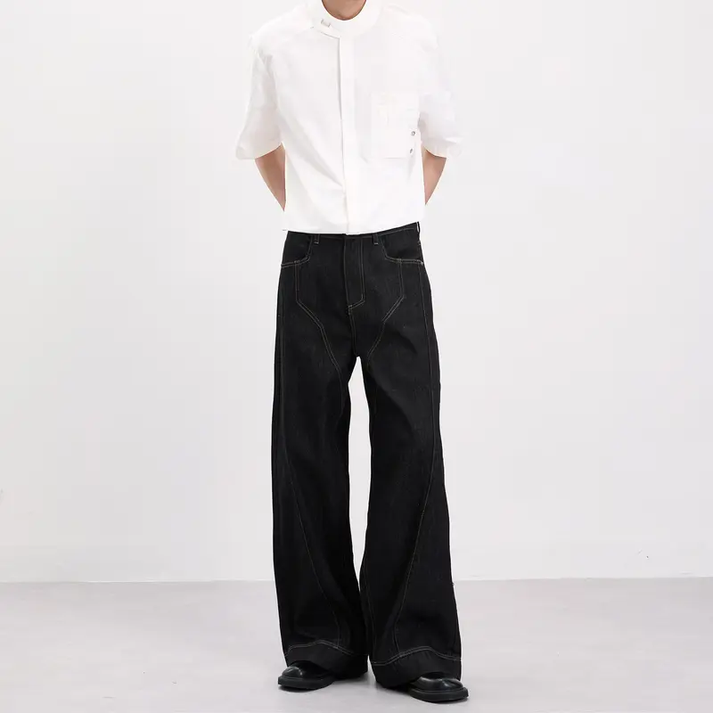 Herren Oversize-Denim-Palazzohose mit skulpturalen Paneelnähten und tiefem Schritt Drune