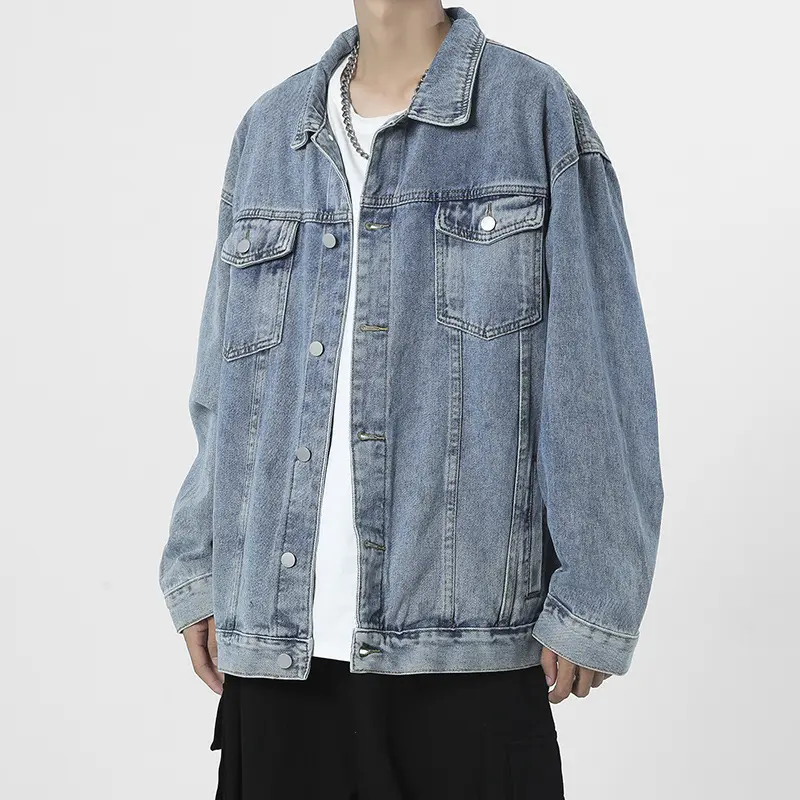 Herren Oversize-Denimjacke im Vintage-Look mit Knopfleiste und Brusttaschen Drune