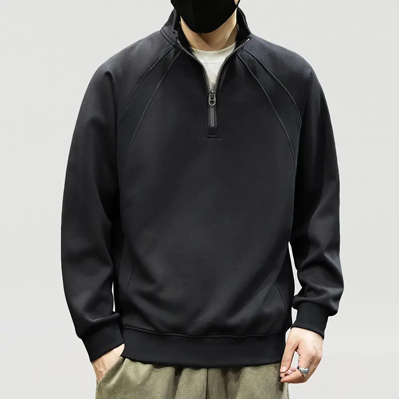 Herren Oversize-Halbzip-Sweatshirt mit hohem Stehkragen, Raglanärmeln & gerippten Abschlüssen Drune