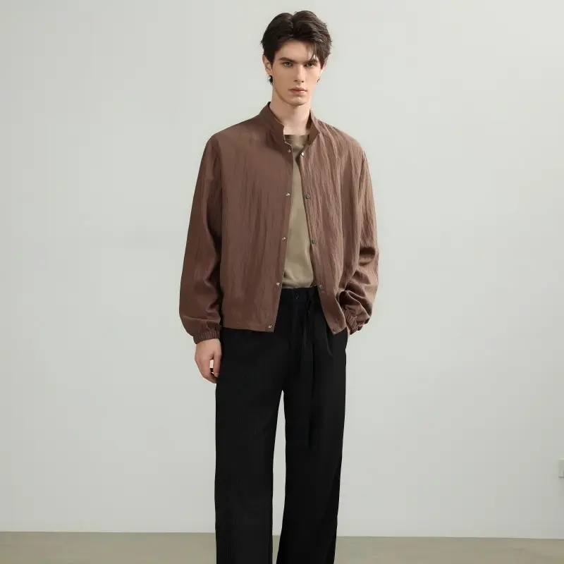 Herren Oversize-Hemd mit Stehkragen, Druckknopfverschluss und elastischen Bündchen Drune