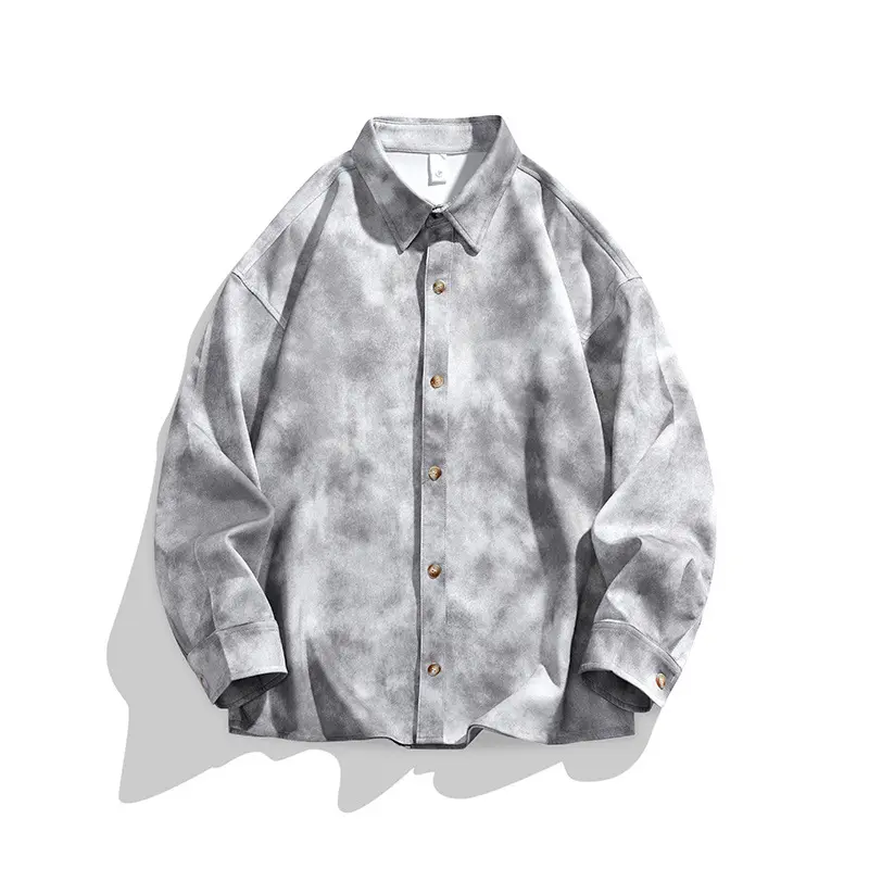 Herren Oversize-Hemdjacke im Washed‑Tie‑Dye‑Look mit Holzknopfleiste & legerer Silhouette Drune