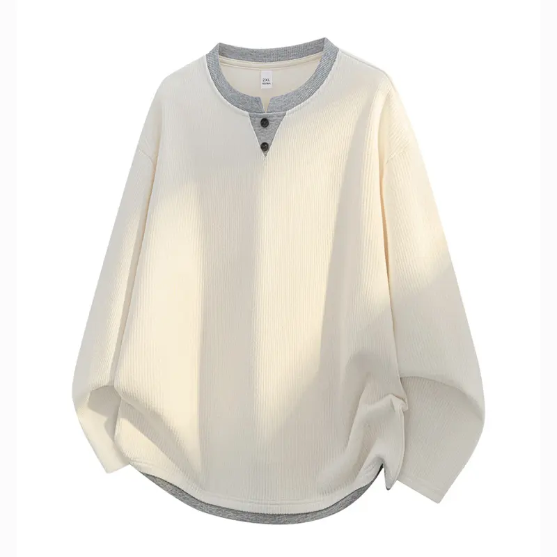 Herren Oversize-Henley-Sweatshirt mit Waffelstruktur & Knopfleiste Drune