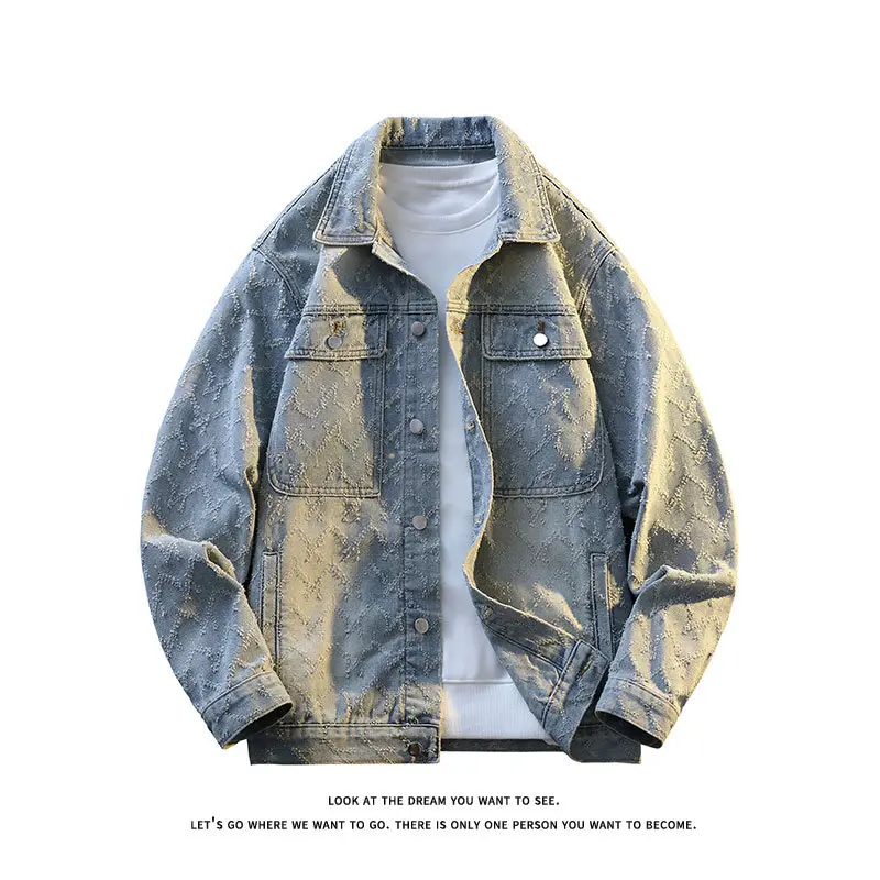 Herren Oversize-Jeansjacke mit gestepptem Allover‑Muster und Brusttaschen Drune