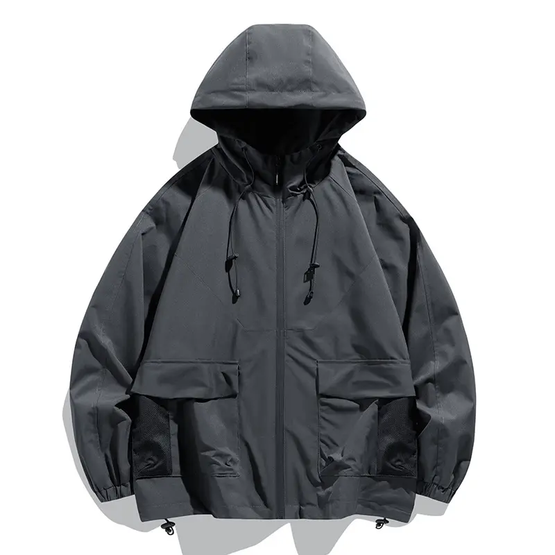 Herren Oversize Kapuzen-Windbreaker mit Multi‑Taschen, Mesh‑Einsätzen und Kordelzug Drune