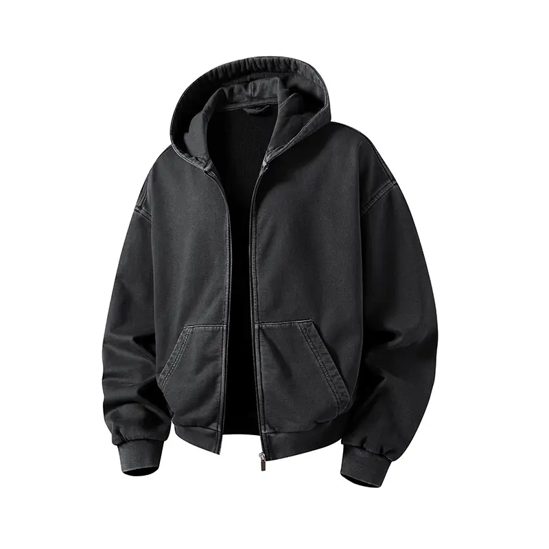 Herren Oversize Kapuzenjacke mit durchgehendem Reißverschluss, fleecegefüttert, Kängurutaschen & gerippten Bündchen Drune