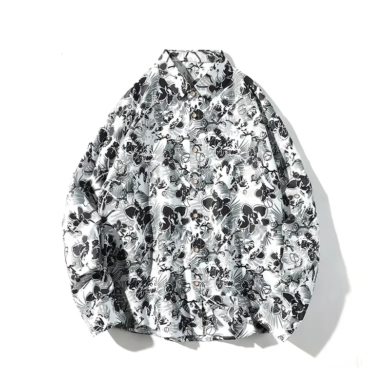 Herren Oversize-Knopfhemd mit grafischem Allover-Print und lockerem Relaxed-Schnitt Drune