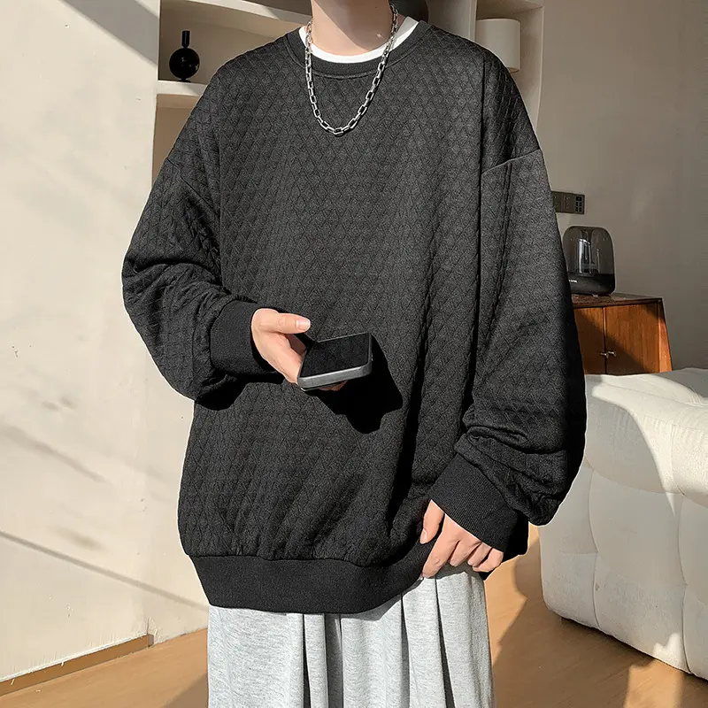 Herren Oversize-Quilt-Sweatshirt mit Rautenmuster und gerippten Bündchen Drune