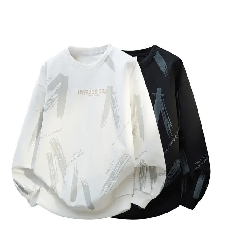 Herren Oversize Rundhals-Sweatshirt mit Pinselprint & elastischen Bündchen Drune