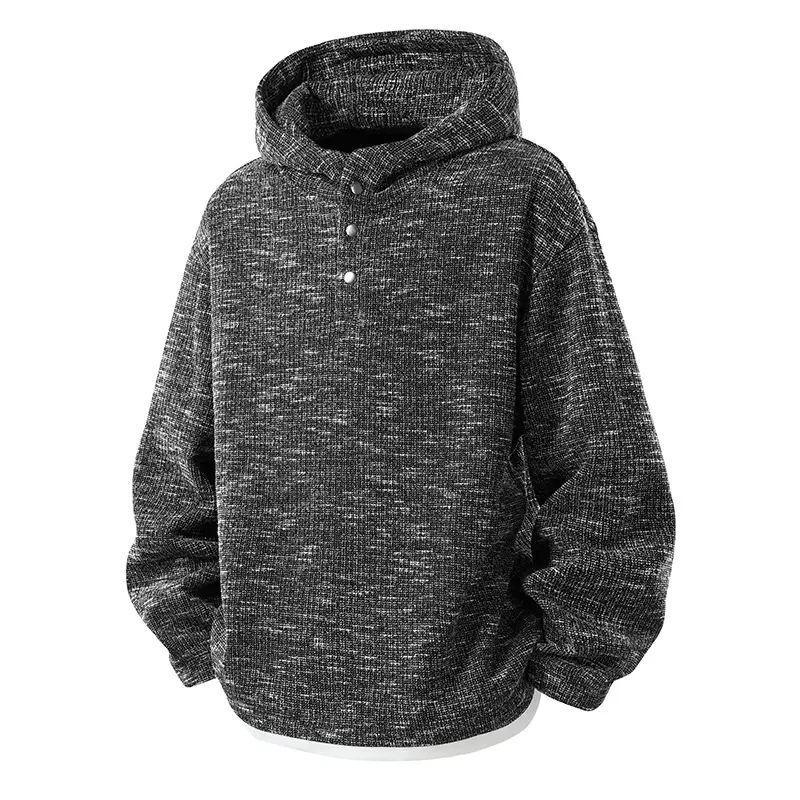 Herren Oversize Strick-Kapuzenpullover mit Druckknopf-Leiste und melierter Struktur Drune
