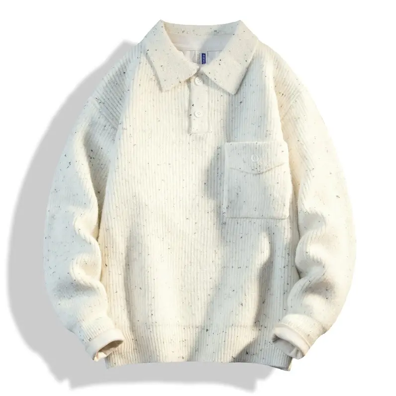 Herren Oversize-Strick-Polo mit Brusttasche & gerippter Struktur Drune