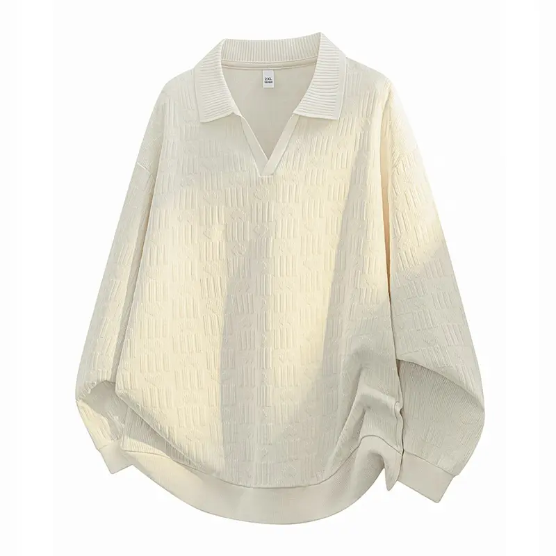 Herren Oversize Strick-Polo mit Strukturstrick, offenem V‑Ausschnitt und geripptem Kragen Drune