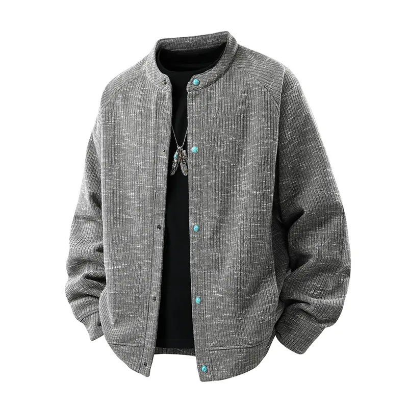 Herren Oversize-Strickbomberjacke mit Stehkragen und Druckknopfverschluss Drune