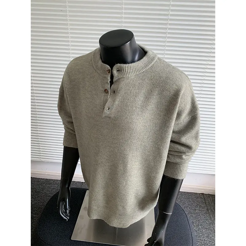 Herren Oversize-Strickpullover mit Henley-Kragen und Halbknopfleiste Drune