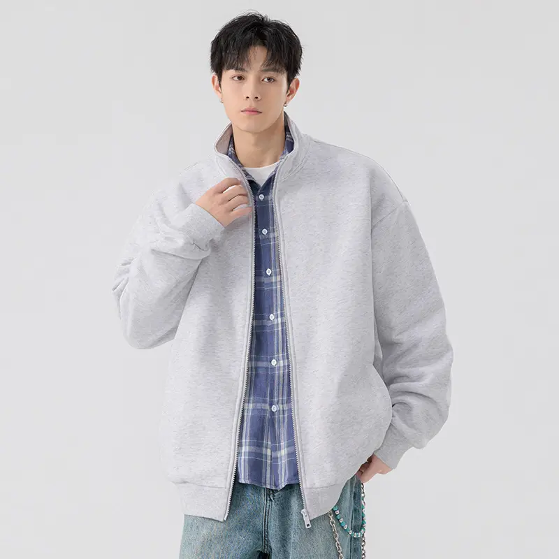 Herren Oversize Sweatjacke mit Stehkragen, durchgehendem Reißverschluss und geripptem Saum Drune